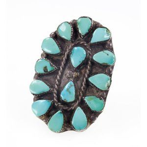 Navajo Turquoise Cluster Sterling Silver Ring Size 8